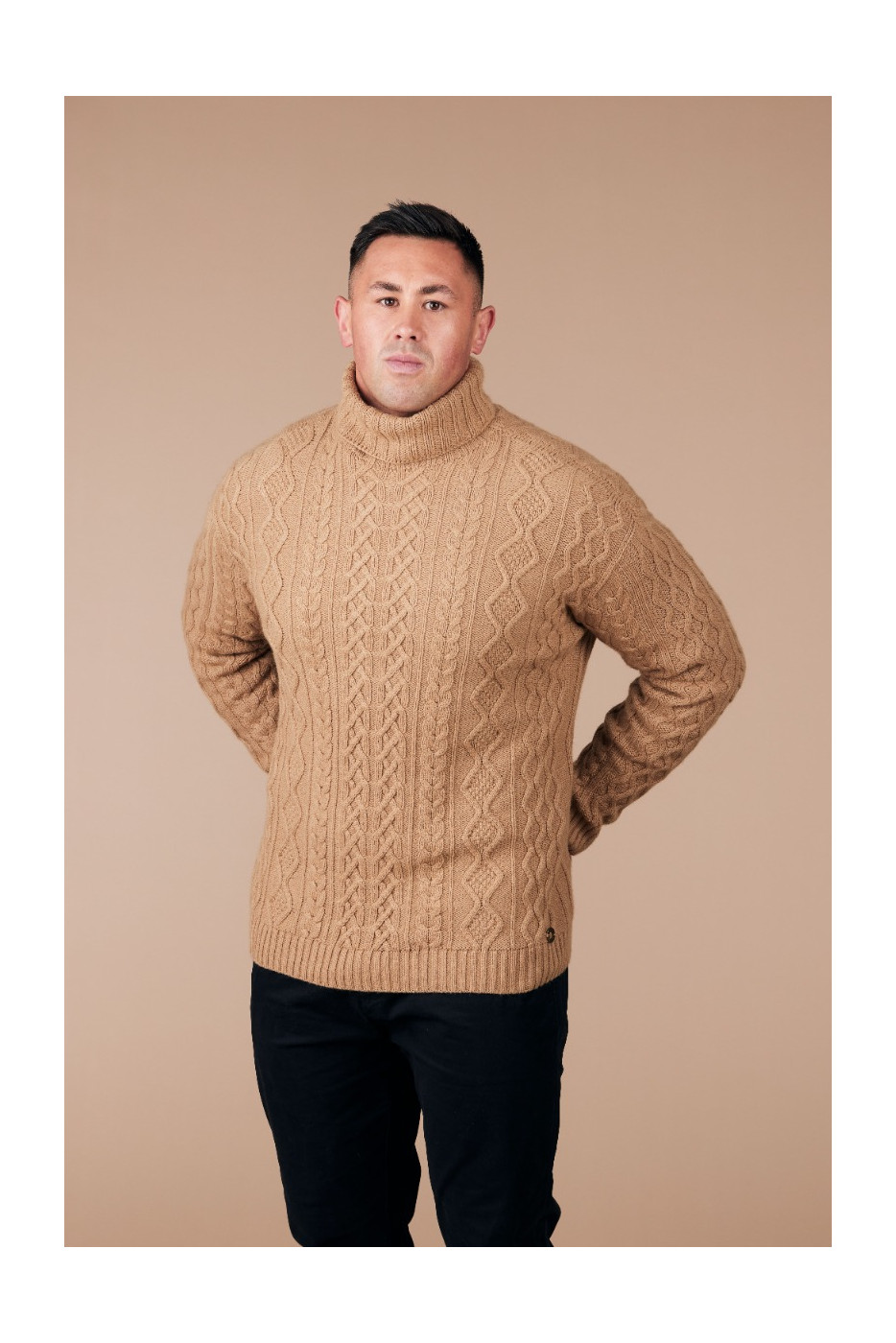 Possum Merino Mixed Cable Turtleneck Mens Knitwear NZ White Knitwear Mens BONZ